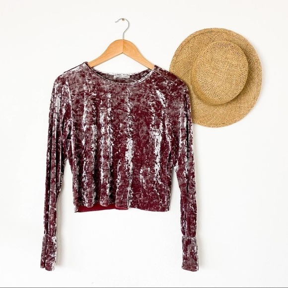 Zara W/B Collection Metallic Red Velvet Crop Top L Large - Picture 4 of 8
